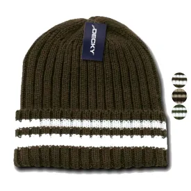 1 Dozen Sweater Striped Thick Ribbing Knitted Beanies Skull Ski Wholesale