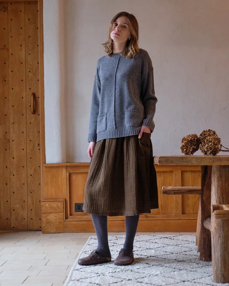 100% Cotton Nora Skirt in Khaki Check