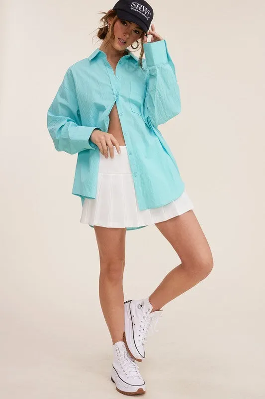 Aqua Loose Fit Button Down Shirt