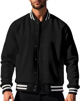 Baseball Varsity Jacket Men Color Block College Baseball Jacket Cotton Blend Casual Slim Lightweight Bomber Jacket