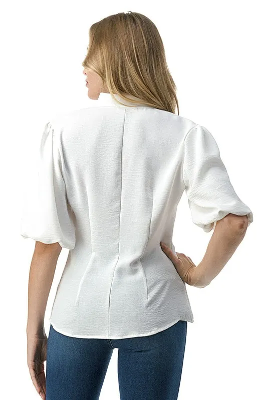 Button Down Flounce Sleeve Blouse