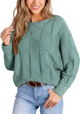 CUPSHE Womens Casual Boat Neck Sweaters Fall 2024 Soft Long Batwing Sleeve Pullover Jumper Tops Knit Outfits