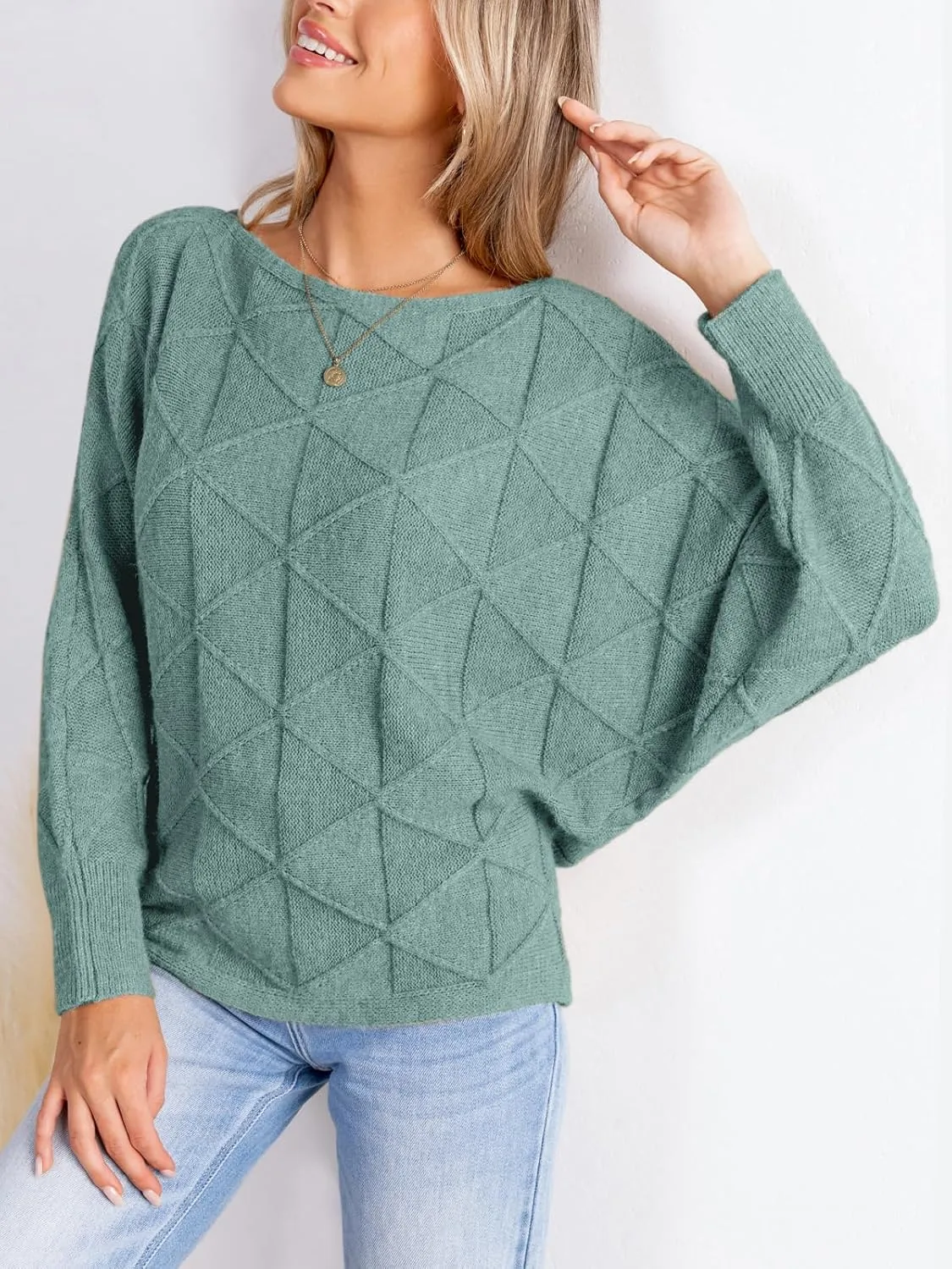 CUPSHE Womens Casual Boat Neck Sweaters Fall 2024 Soft Long Batwing Sleeve Pullover Jumper Tops Knit Outfits