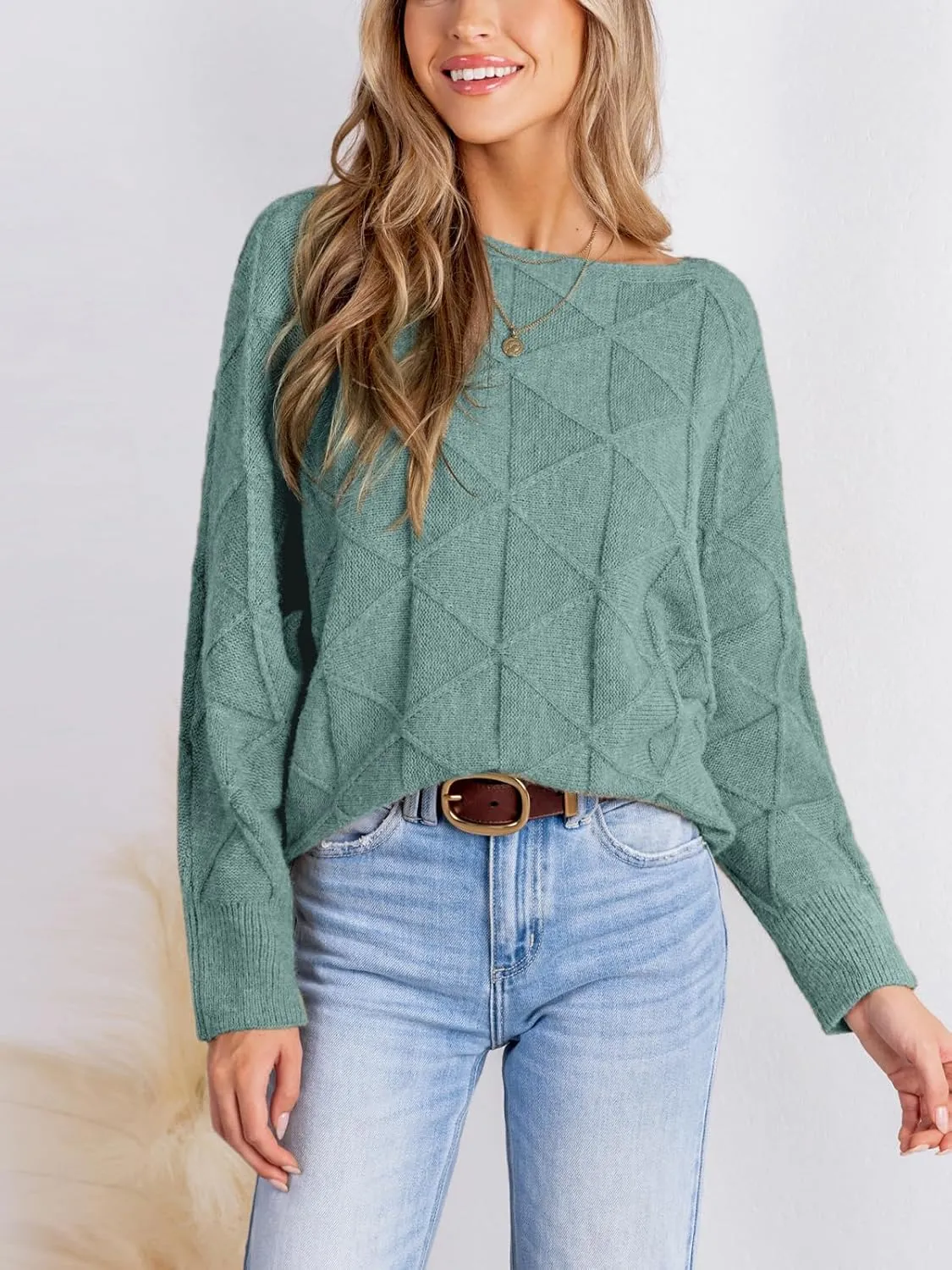 CUPSHE Womens Casual Boat Neck Sweaters Fall 2024 Soft Long Batwing Sleeve Pullover Jumper Tops Knit Outfits