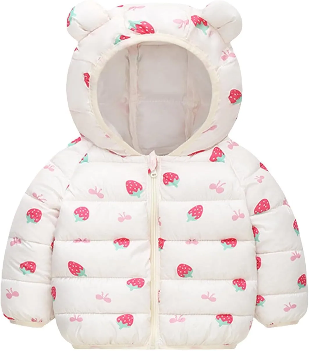Cute Hooded Down Padded Jacket Coat for Toddler Kids Fall Winter Thicken Warm Furry Fuzzy Little Girls Snow Jacket
