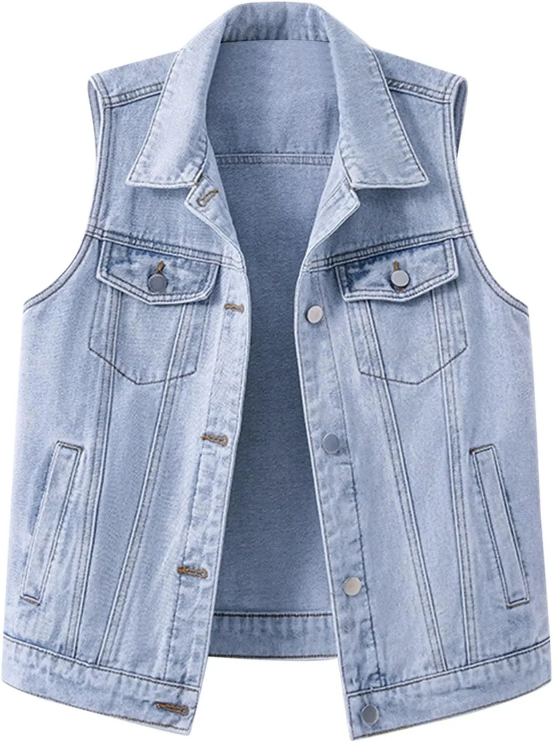 Denim Jacket for Women Plus Size Fashion 2024 Sleeveless Jean Vest Trendy Casual V Neck Button Down Jean Jacket Coat