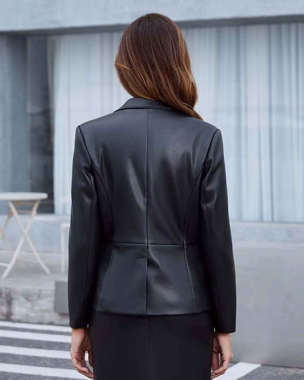 DIASHINY Women's Faux Leather Blazer Oversized Vintage Lapel Button Down Fashion Leather Jacket