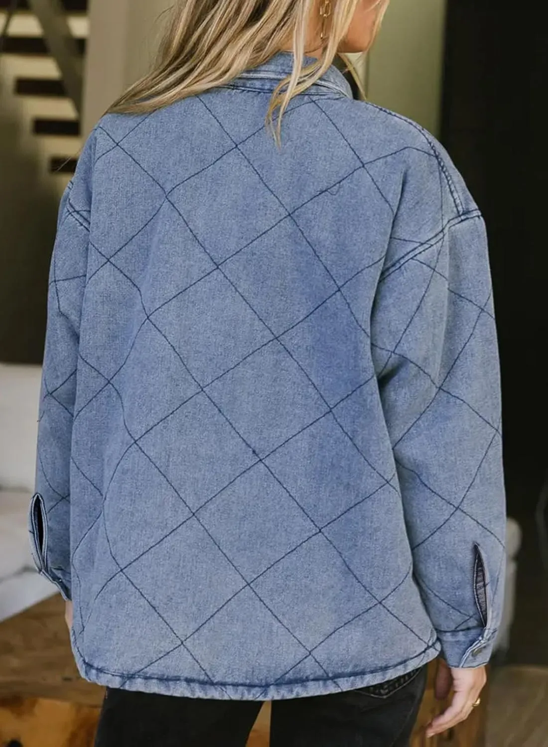 Dokotoo Denim Jacket for Women Fashion Solid Oversized Long Sleeve Button Down Shacket Jacket Coat with Pockets