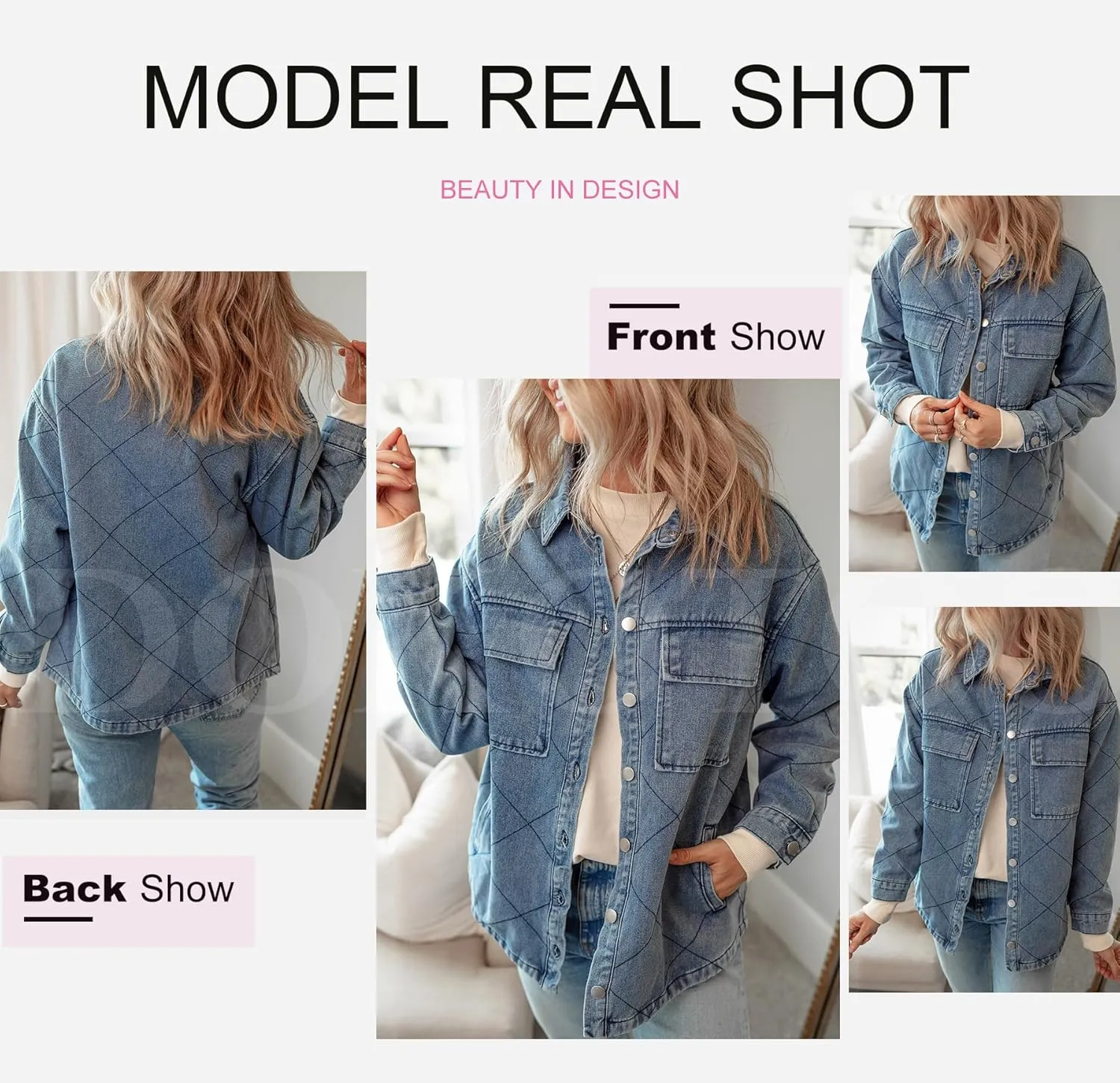 Dokotoo Denim Jacket for Women Fashion Solid Oversized Long Sleeve Button Down Shacket Jacket Coat with Pockets