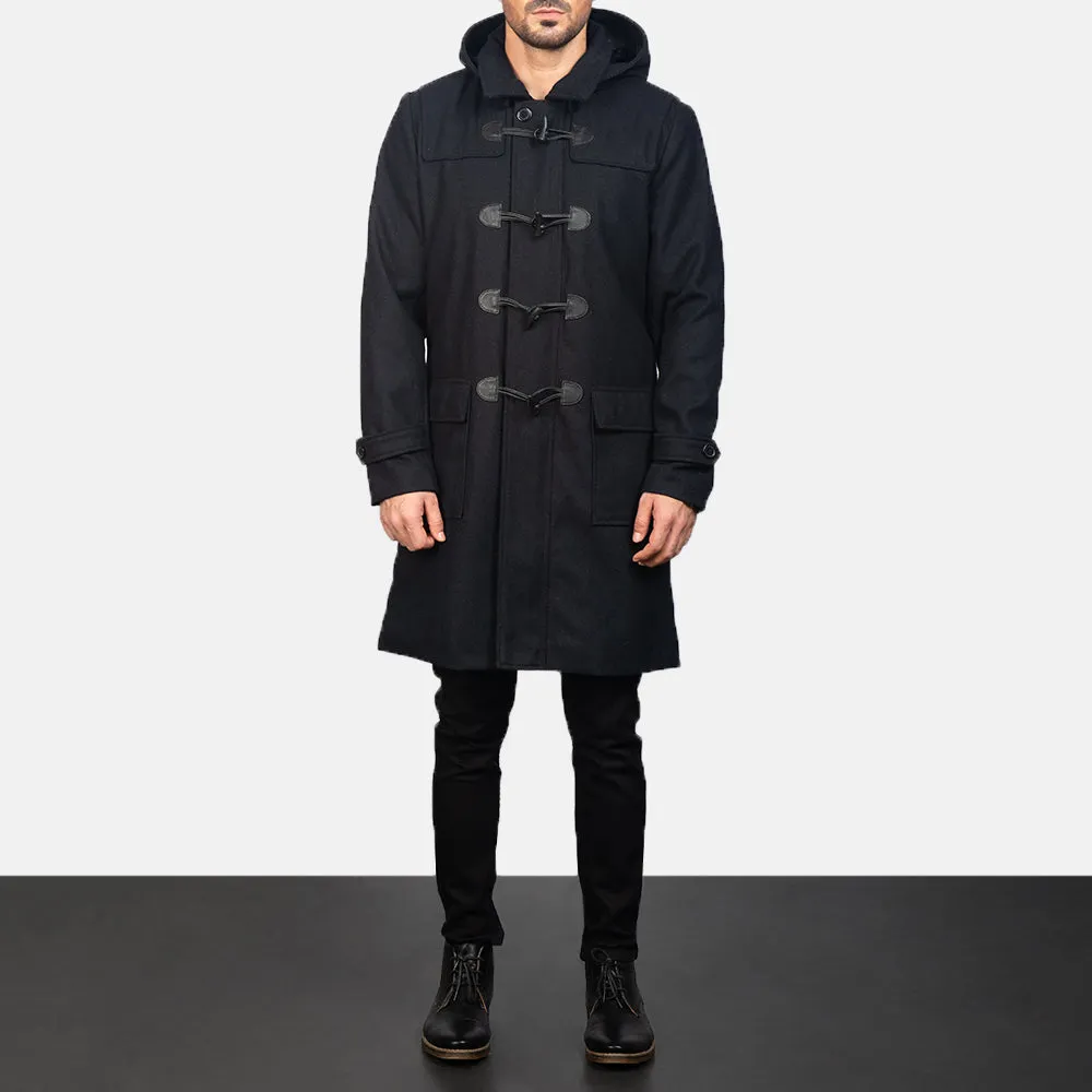 Drake Black Wool Duffle Coat