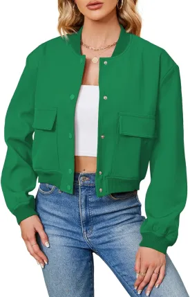 Durio Womens Bomber Jacket Fashion Short Cropped Jacket Casual Jackets for Women Varsity Jacket with Pockets Spring Fall