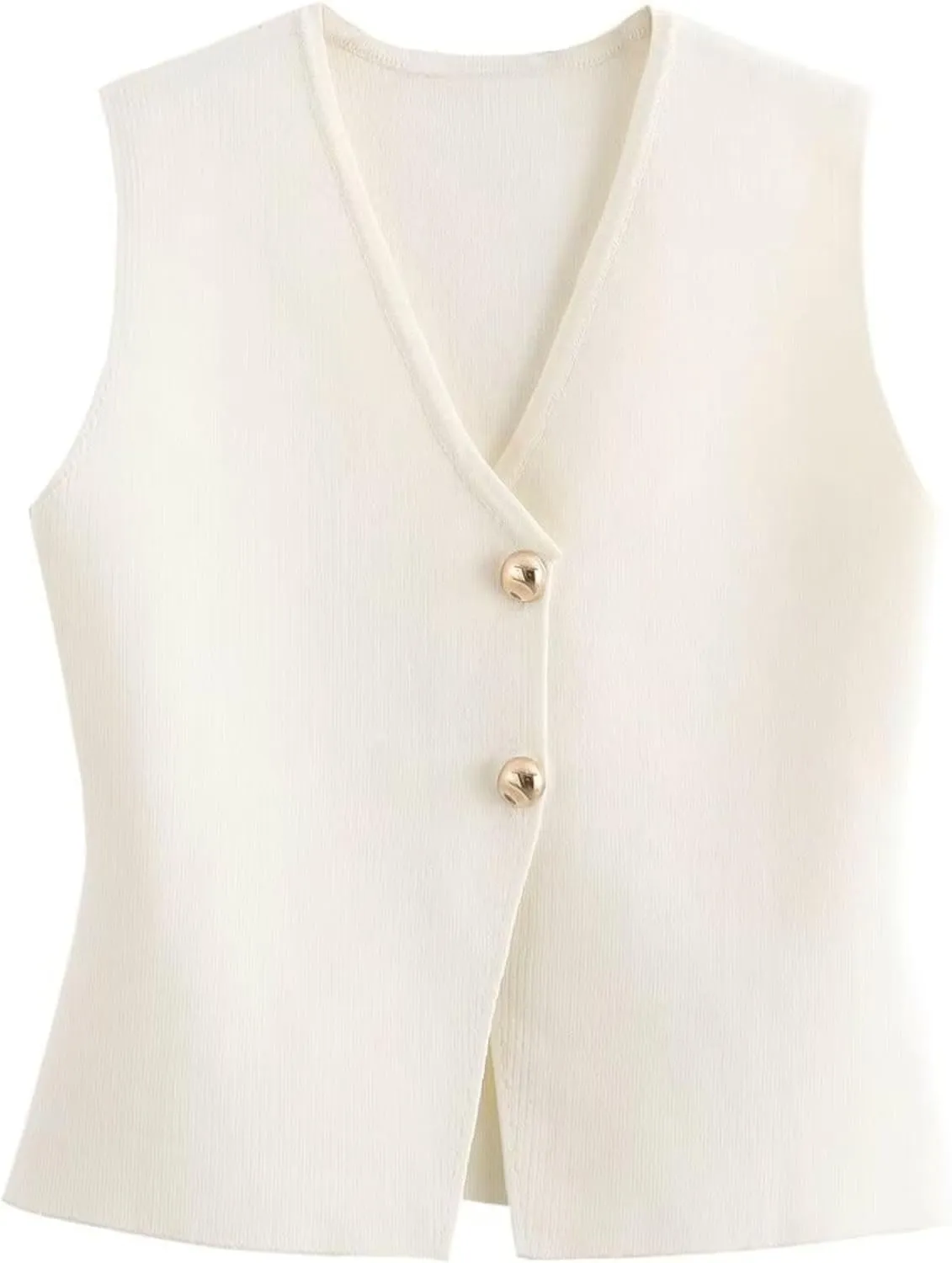 FindThy Womens Cropped Knit Vest V Neck Button Up Solid Color Sleeveless Gilet Tank Tops