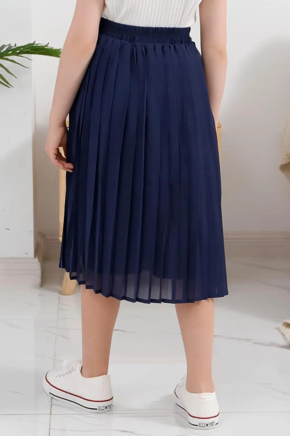GORLYA Girls Chiffon Pleated Elastic High Waist A-Line Boho Swing Maxi Long Skirt 4-14T