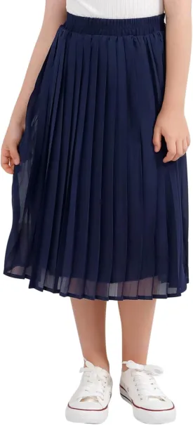GORLYA Girls Chiffon Pleated Elastic High Waist A-Line Boho Swing Maxi Long Skirt 4-14T