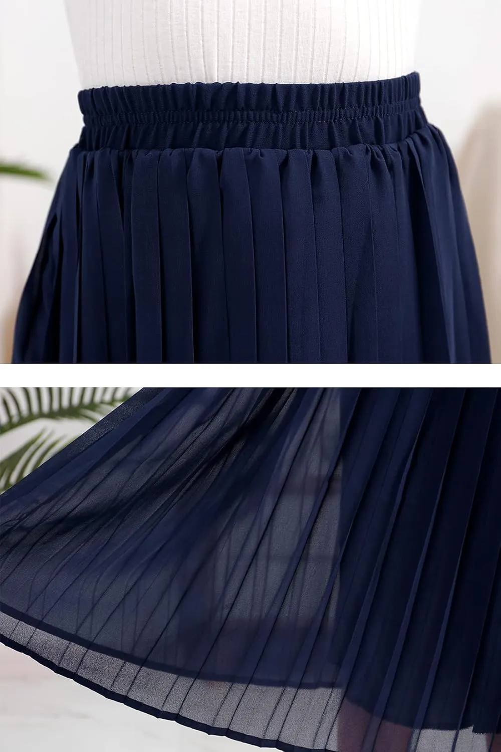 GORLYA Girls Chiffon Pleated Elastic High Waist A-Line Boho Swing Maxi Long Skirt 4-14T