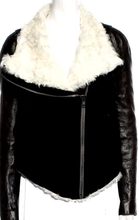 Helmut Lang NY. Black Lamb Leather Shearling Fur Moto Style Jacket