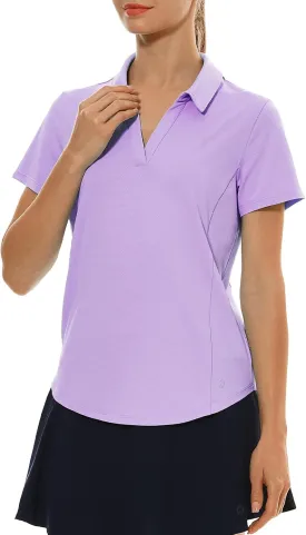 HODOSPORTS Women's Golf Polo Shirts Short Sleeve Collared V Neck Tennis Shirt Quick Dry Fit UPF 50  Golf Apparel Clothes