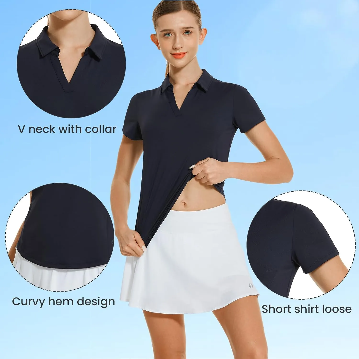 HODOSPORTS Women's Golf Polo Shirts Short Sleeve Collared V Neck Tennis Shirt Quick Dry Fit UPF 50  Golf Apparel Clothes