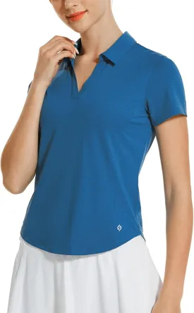 HODOSPORTS Women's Golf Polo Shirts Short Sleeve Collared V Neck Tennis Shirt Quick Dry Fit UPF 50  Golf Apparel Clothes