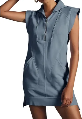 Hoodies for Women Lightweight Zip Up Hoodie Women Solid Color V-Neck Sleeveless Pullover Casual Tennis Hoodie Dress