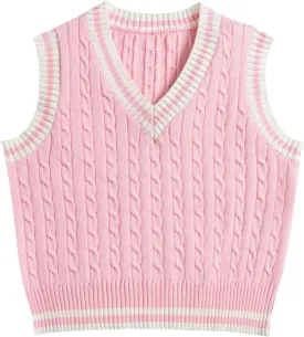 Hyipels Women's Sweater Vest,Y2K Sleeveless Pattern Preppy Style Knitted Crop Tank Top for Girl