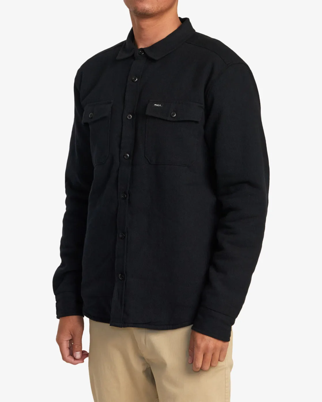 Instrument Quilted Long Sleeve Flannel Shirt - Black