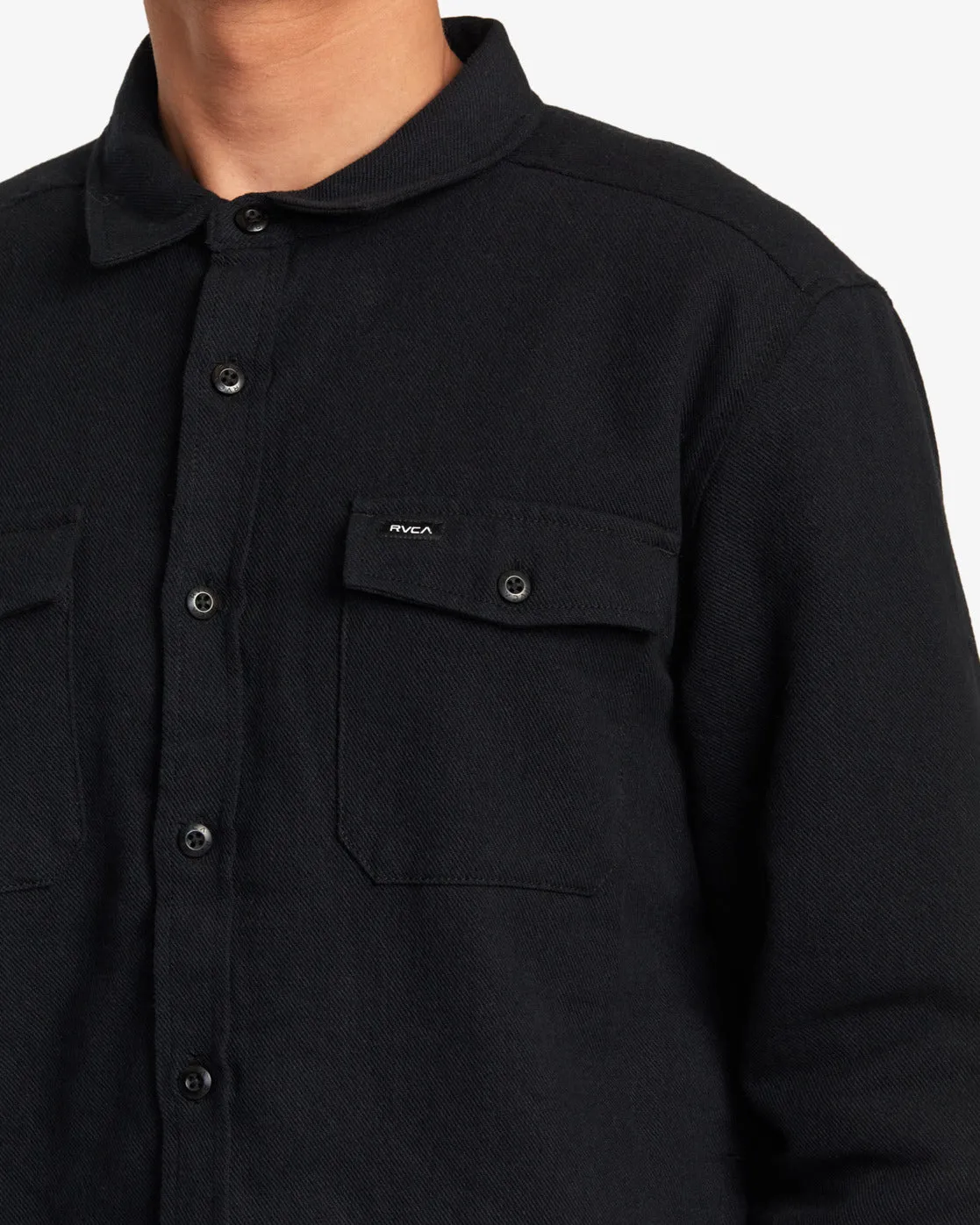 Instrument Quilted Long Sleeve Flannel Shirt - Black