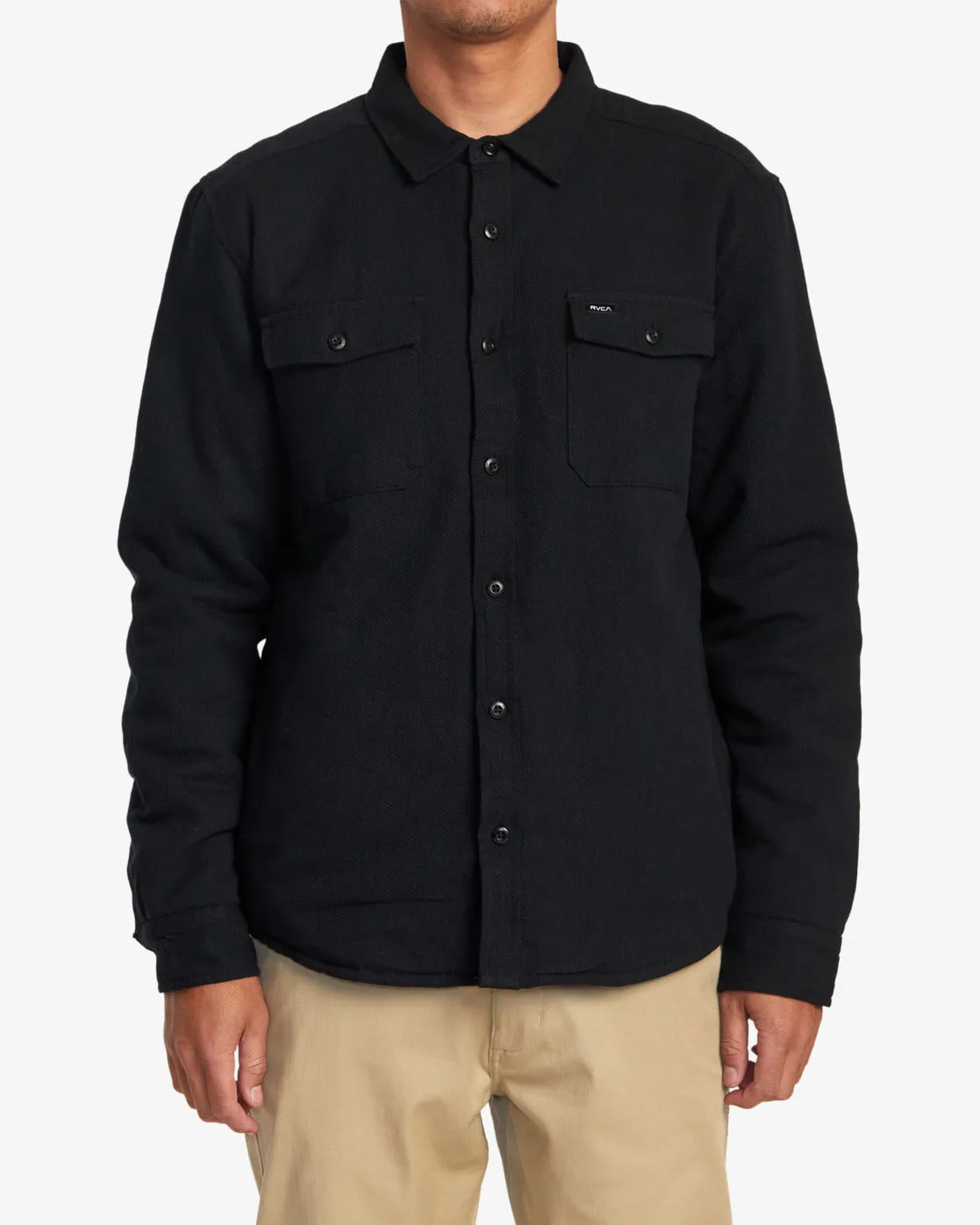 Instrument Quilted Long Sleeve Flannel Shirt - Black