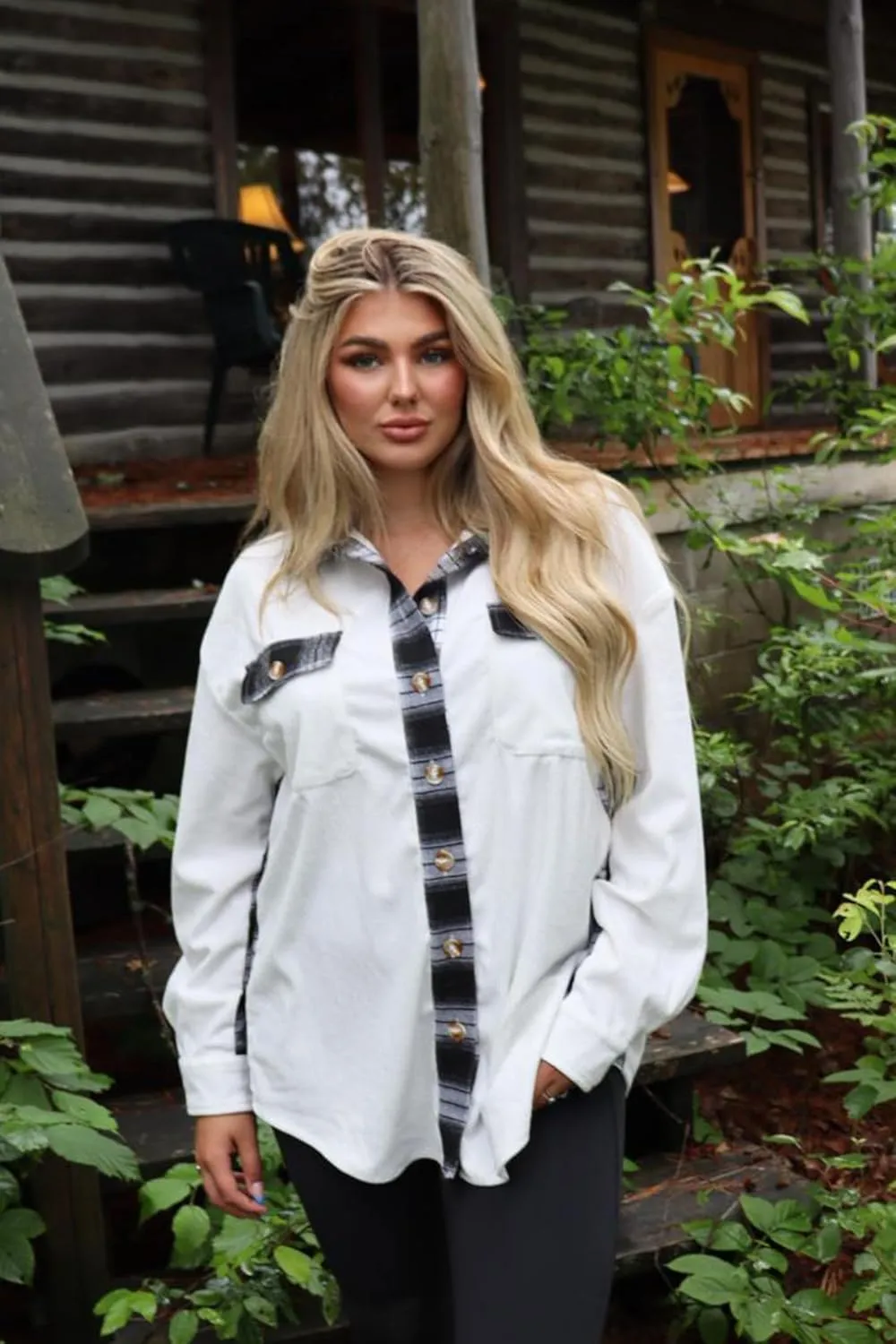 IN'VOLAND Womens Plus Size Corduroy Shacket Jacket Plaid Button Down Shirts Boyfriend Casual Long Sleeves Blouses Tops