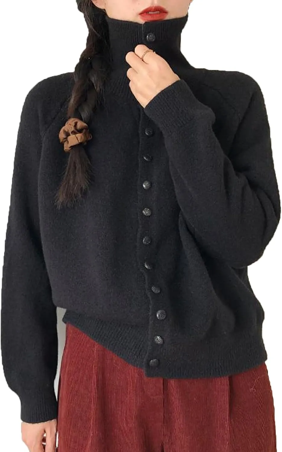 JASCLS Women's Long Sleeve Color Block Chunky Cable Knitted Oversized Sweater Cardigans for Women