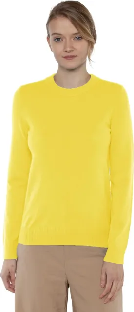 JENNIE LIU Women's 100% Pure Cashmere Long Sleeve Crew Neck Sweater