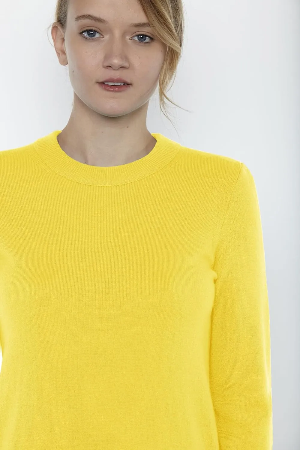 JENNIE LIU Women's 100% Pure Cashmere Long Sleeve Crew Neck Sweater