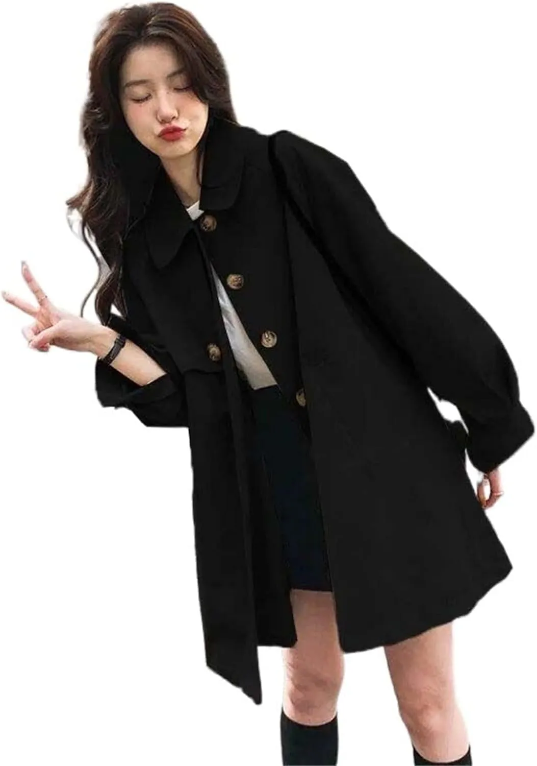 JYHBHMZG Japanese Style Women's Trench Coats Khaki Windbreaker Loose Elegant Mid Length Overcoat Spring Clothing