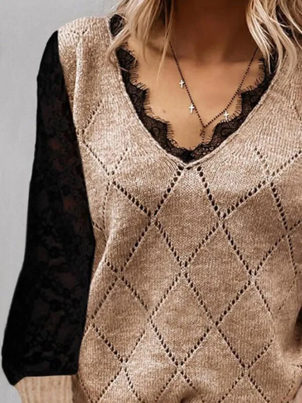Knitted Rhombus Lace Bottom Sweater
