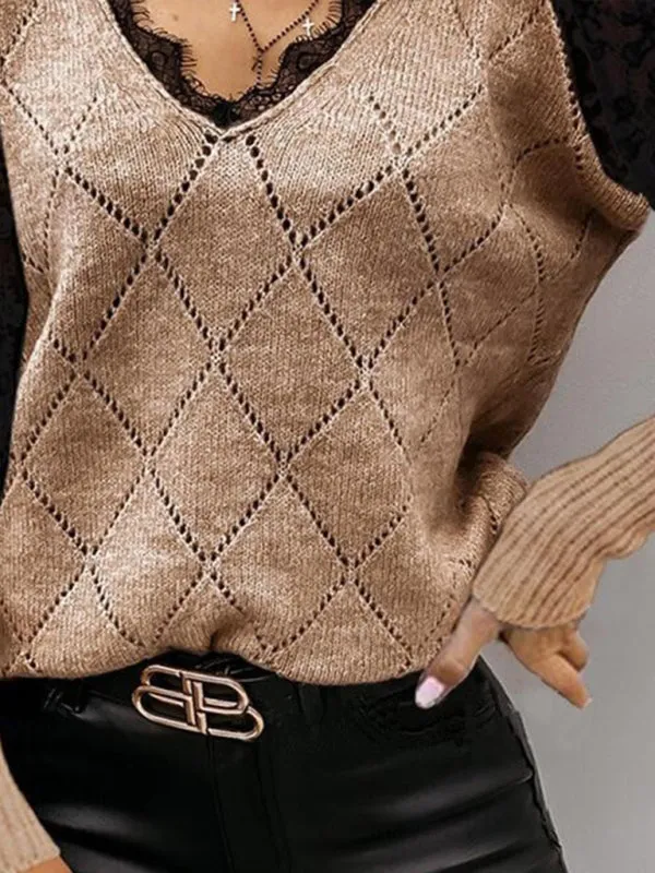 Knitted Rhombus Lace Bottom Sweater