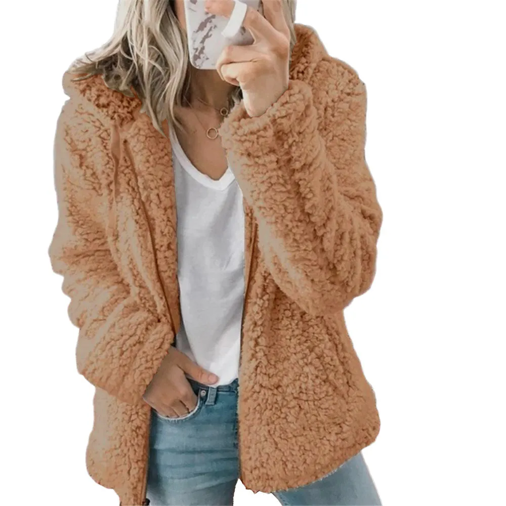Ladies comfy warm teddy fluffy hoodie jacket