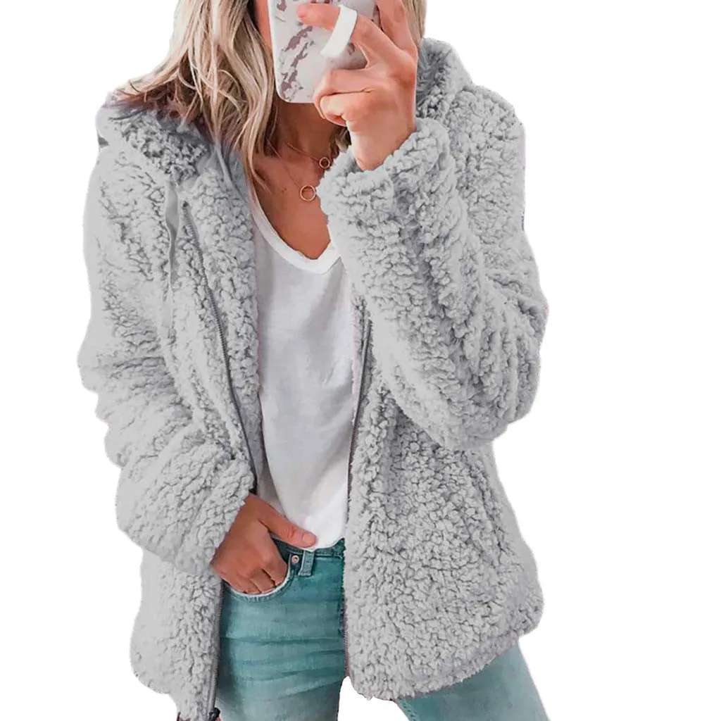 Ladies comfy warm teddy fluffy hoodie jacket