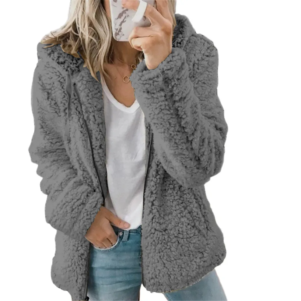 Ladies comfy warm teddy fluffy hoodie jacket