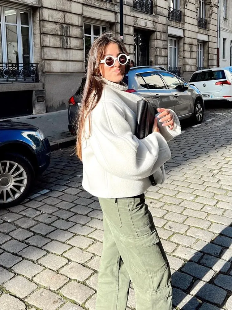 Large Collar Stylish Wool Crop Coat