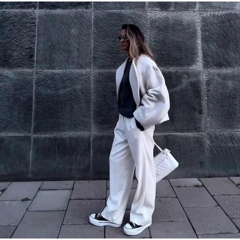 Large Collar Stylish Wool Crop Coat