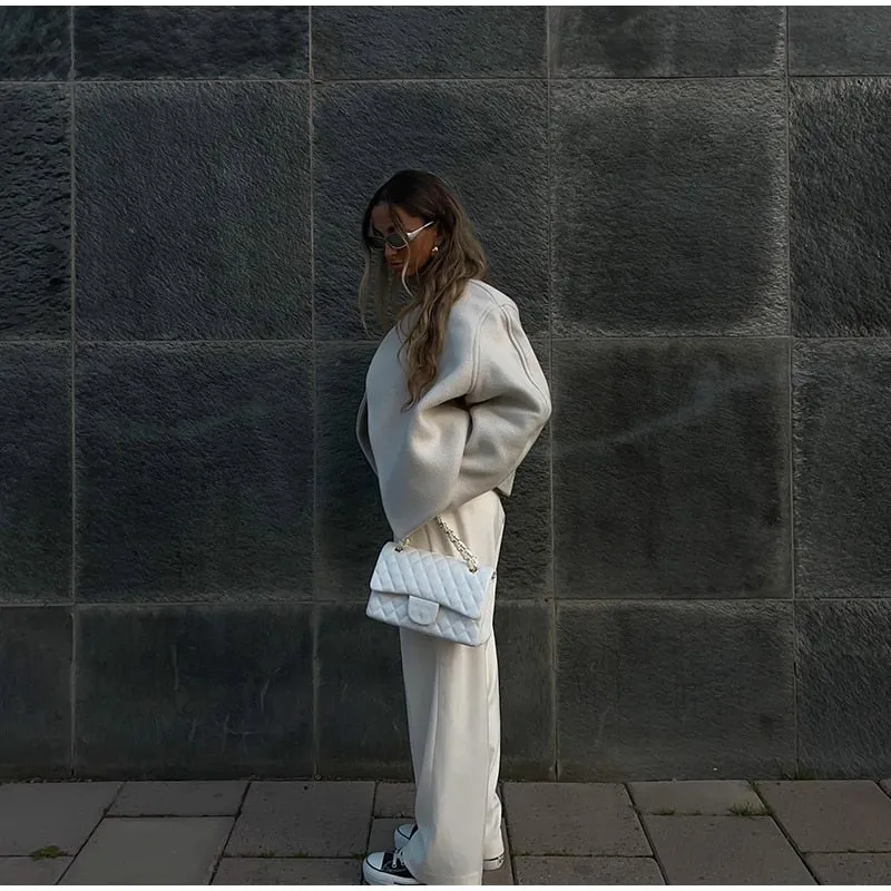 Large Collar Stylish Wool Crop Coat