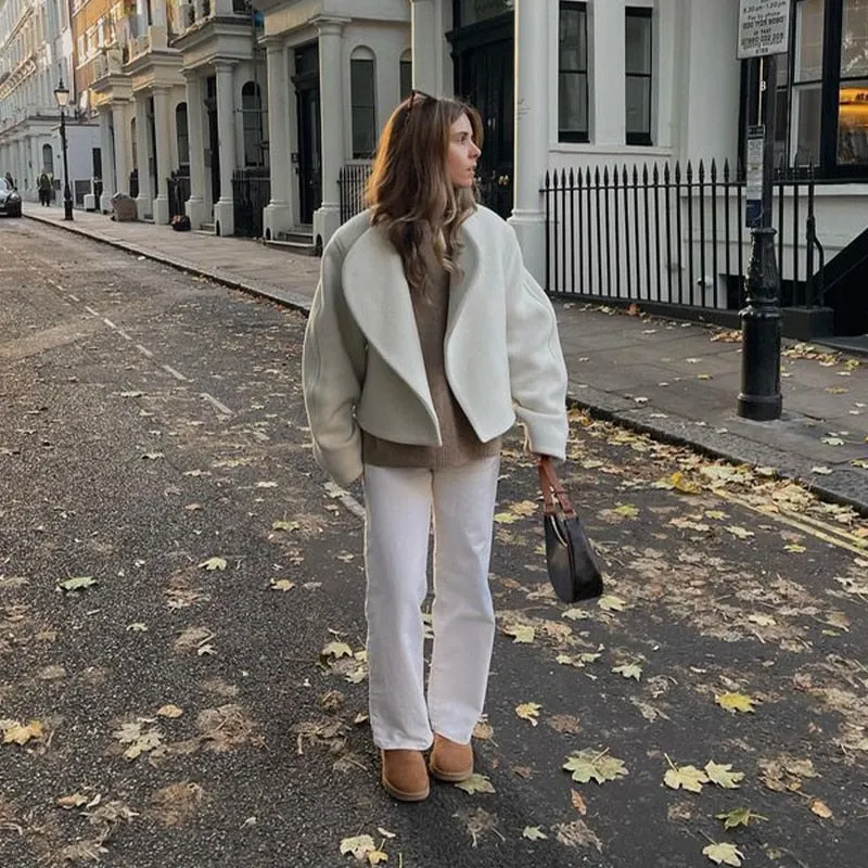 Large Collar Stylish Wool Crop Coat