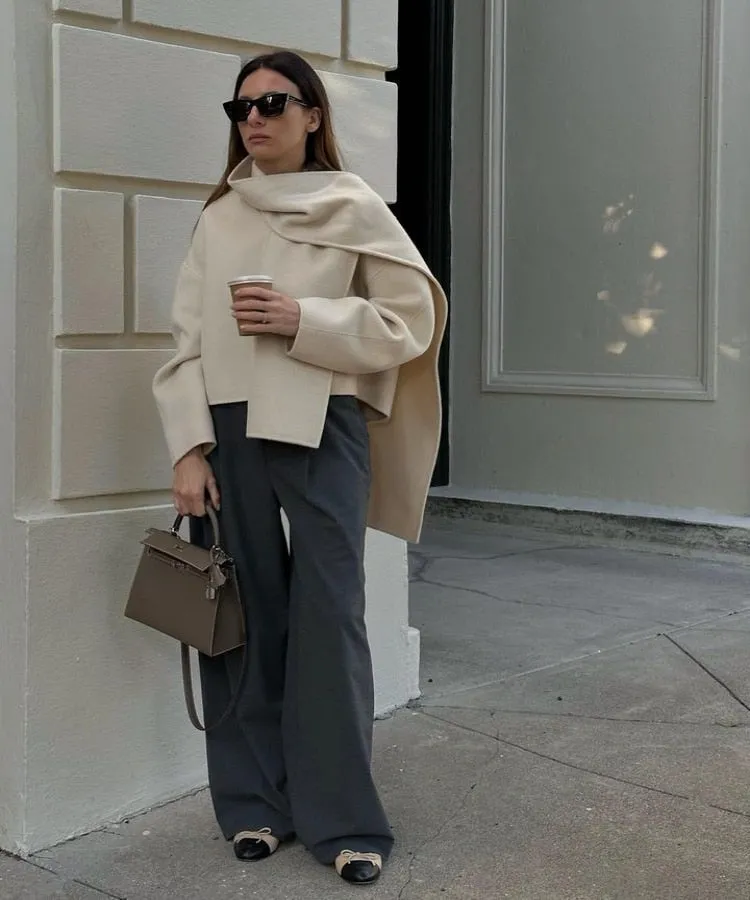 Large Collar Stylish Wool Crop Coat