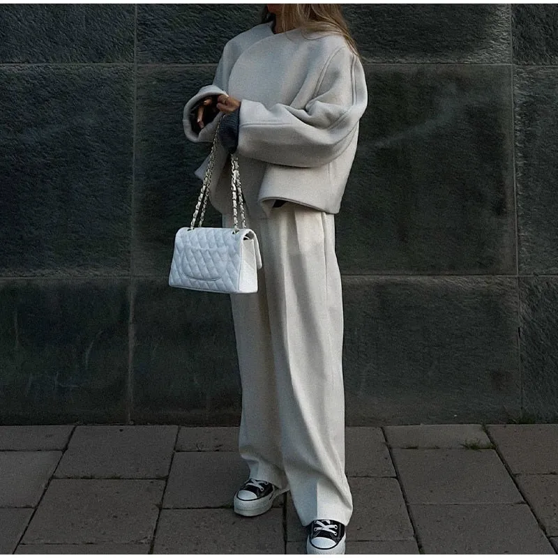 Large Collar Stylish Wool Crop Coat