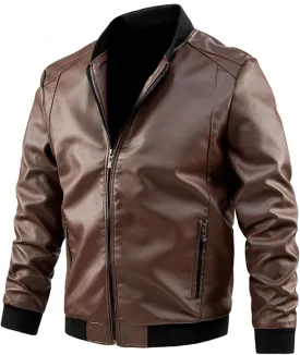 Leather Jacket Autumn Loose Solid Color Zip PU Leather Jacket Short Lapel Motorcycle Leather Jacket Coat Leather