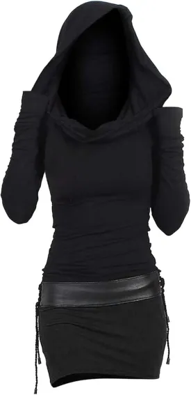 Long Sleeve Bodycon Dress for Women Steampunk Hoodie Sweatshirt Dresses Vintage Gothic Party Hooded Wrap Mini Dress