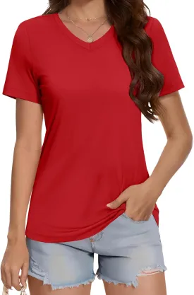 MAGCOMSEN Women's V Neck Tops Summer UPF 50  Short Sleeve Shirts Basic Tees Casual Soft T Shirts 2025 Trendy Clothes
