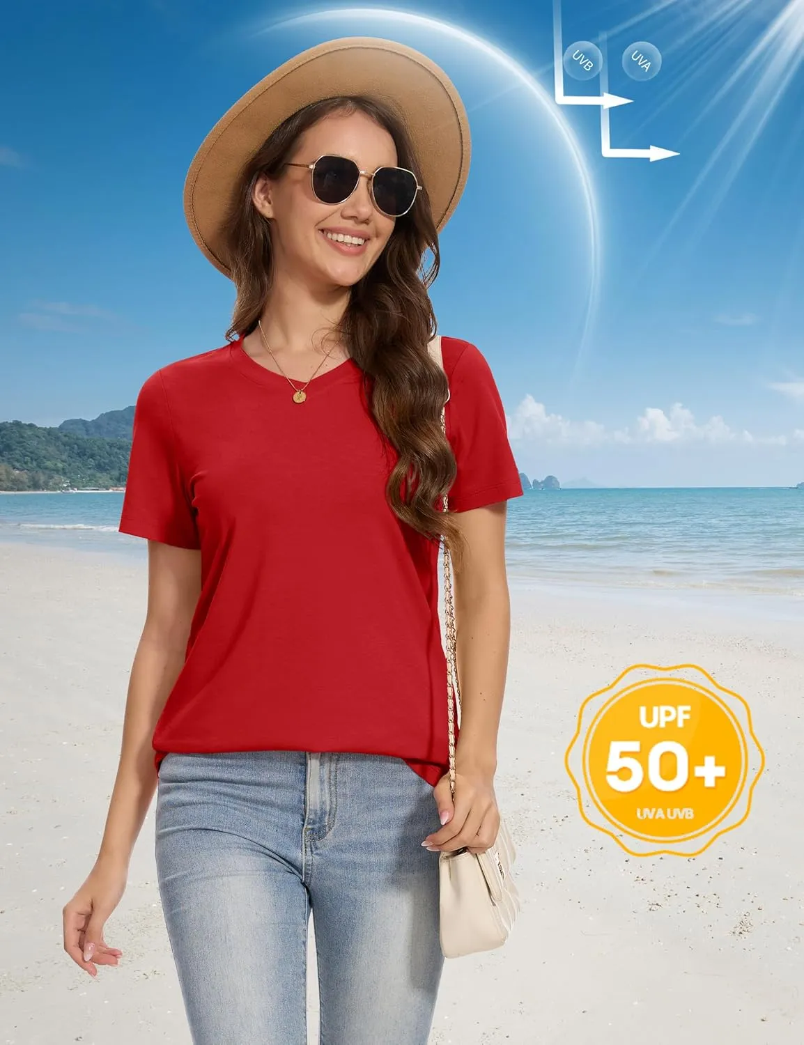 MAGCOMSEN Women's V Neck Tops Summer UPF 50  Short Sleeve Shirts Basic Tees Casual Soft T Shirts 2025 Trendy Clothes