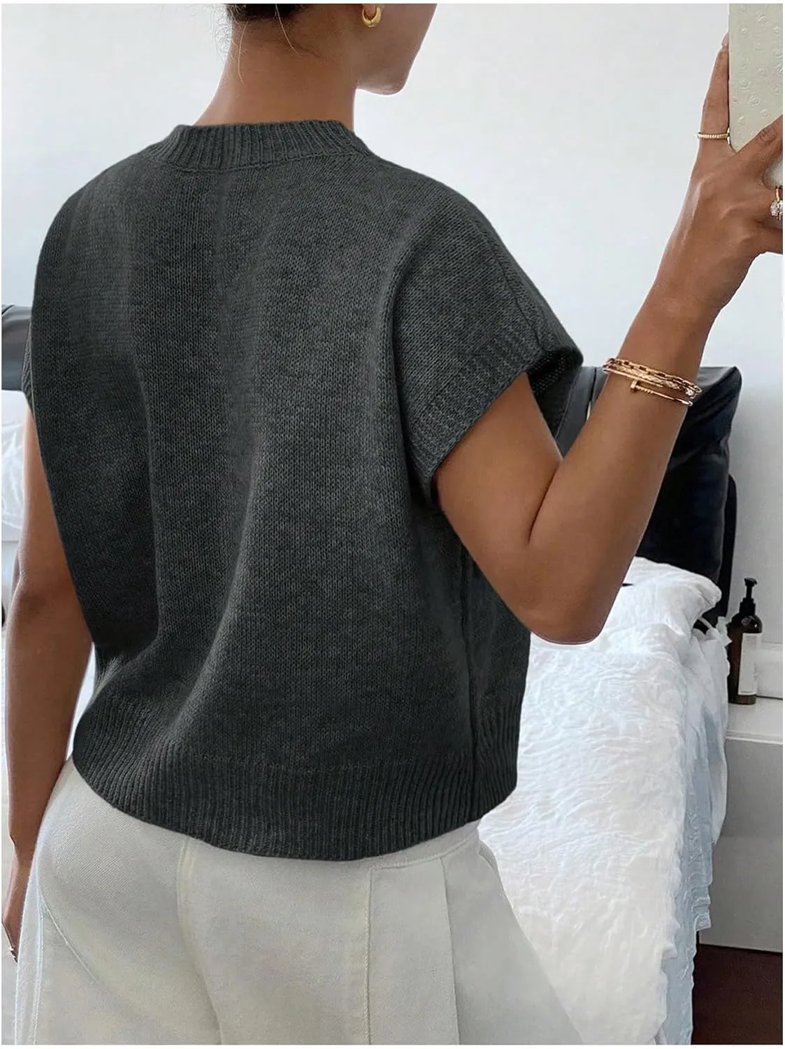 MakeMeChic Women's Floral Knitted Vest Top Sleeveless Pullover Sweater Vest