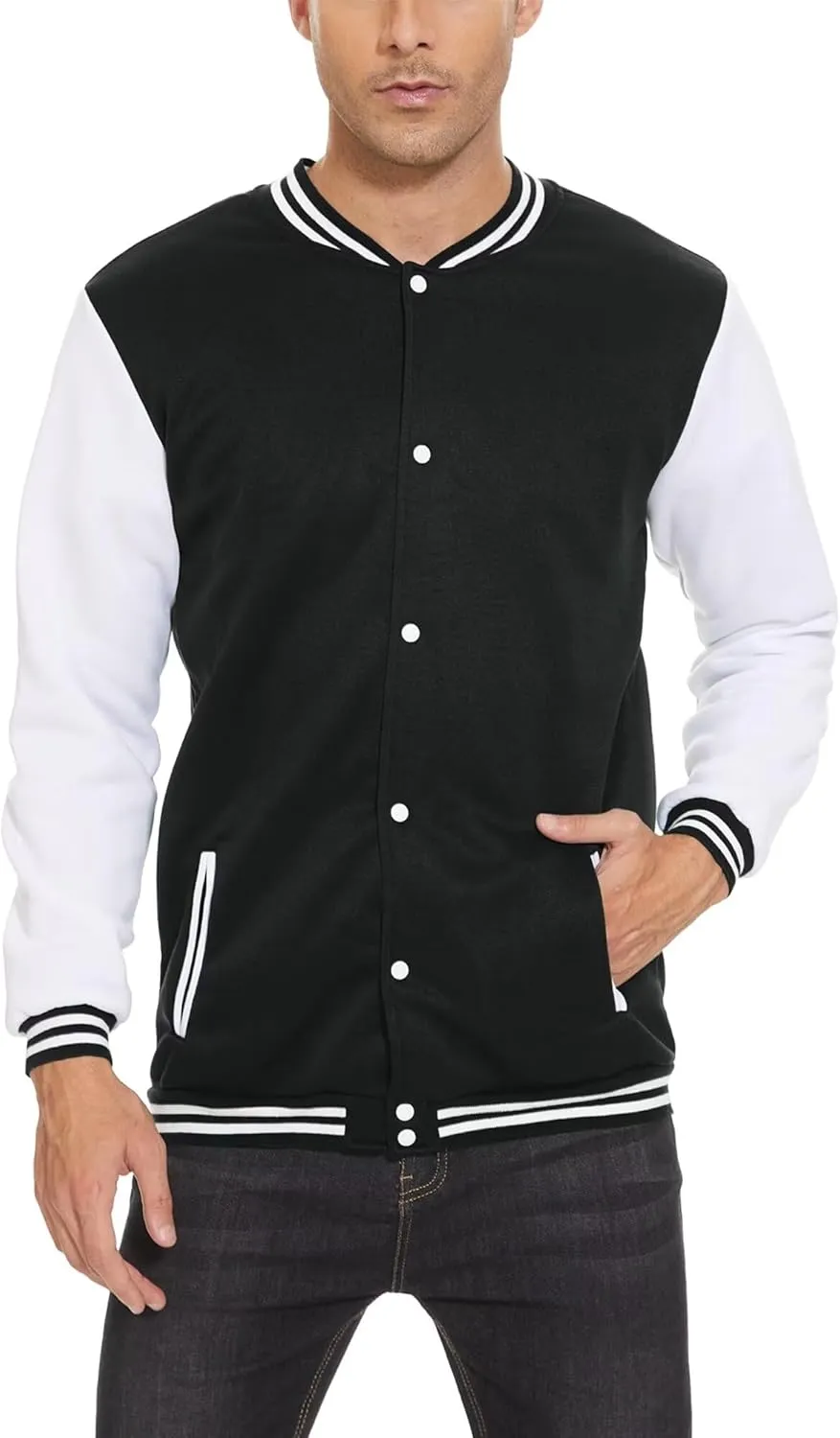 Men's Bomber Jacket Varsity Baseball Jackets Windbreaker Lightweight Slim Fit Button Down Letterman Jacket